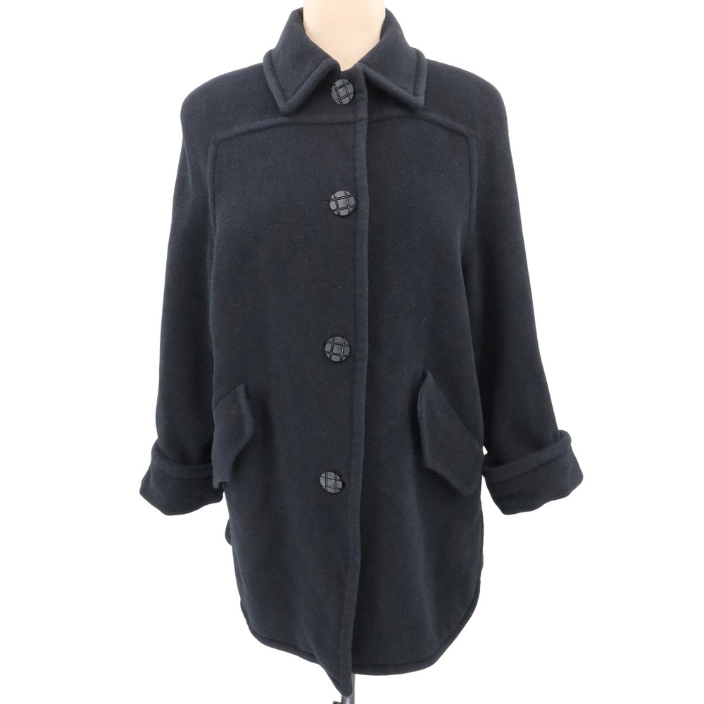 Vintage Valentino Miss V Button Front Coat Black Size 6 Wool Mohair Blend